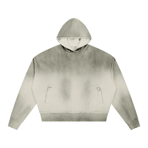 MIROLYUB Unisex Sunfade Distressed Boxy Hoodie — White Gray, front view