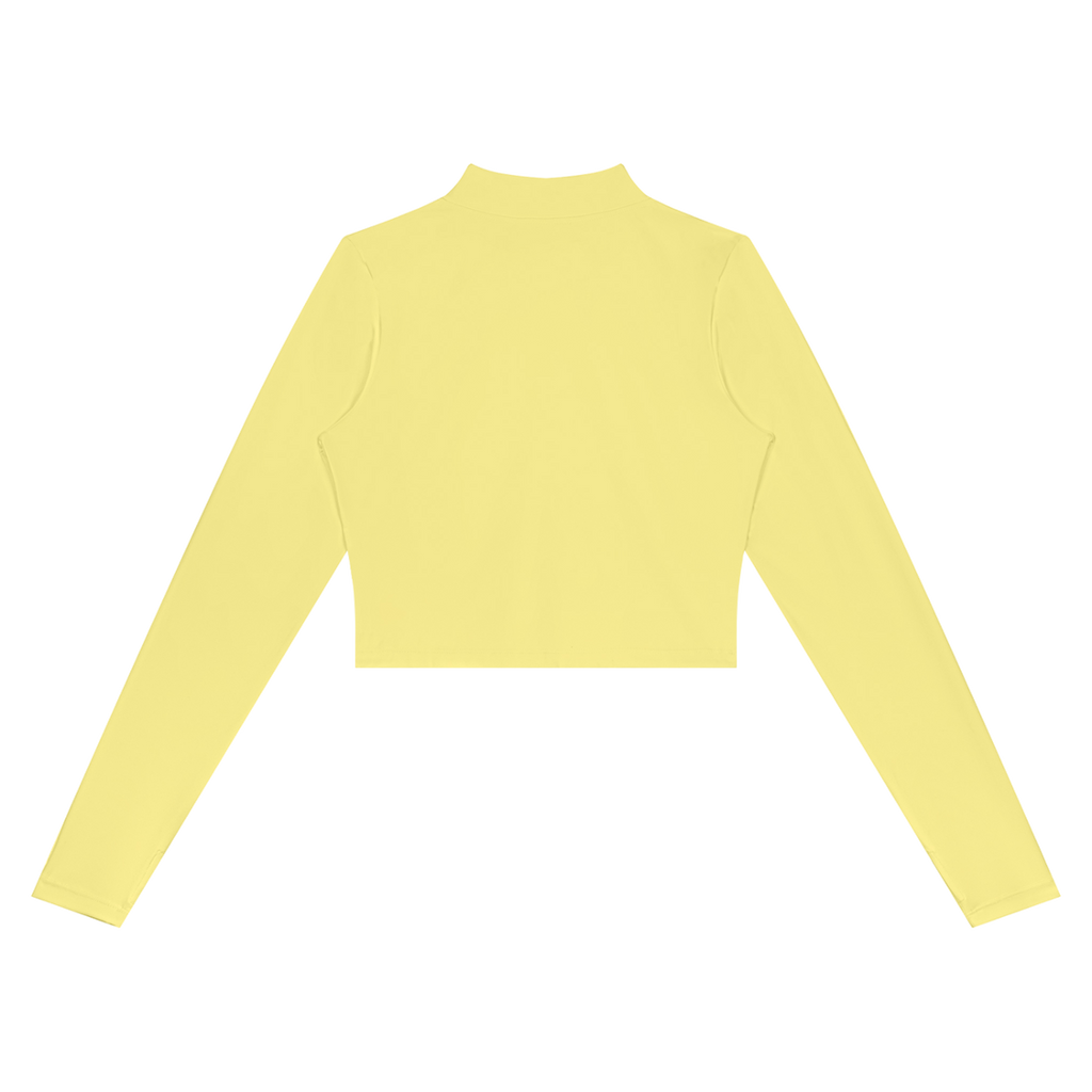 MIROLYUB Women’s Crop Yoga Sports Jacket — Yellow, back view