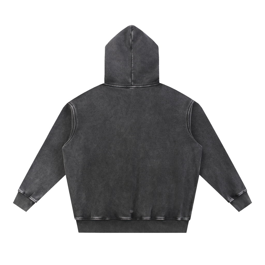 MIROLYUB Frostline Snow-Wash Oversized Hoodie in Black, back view
