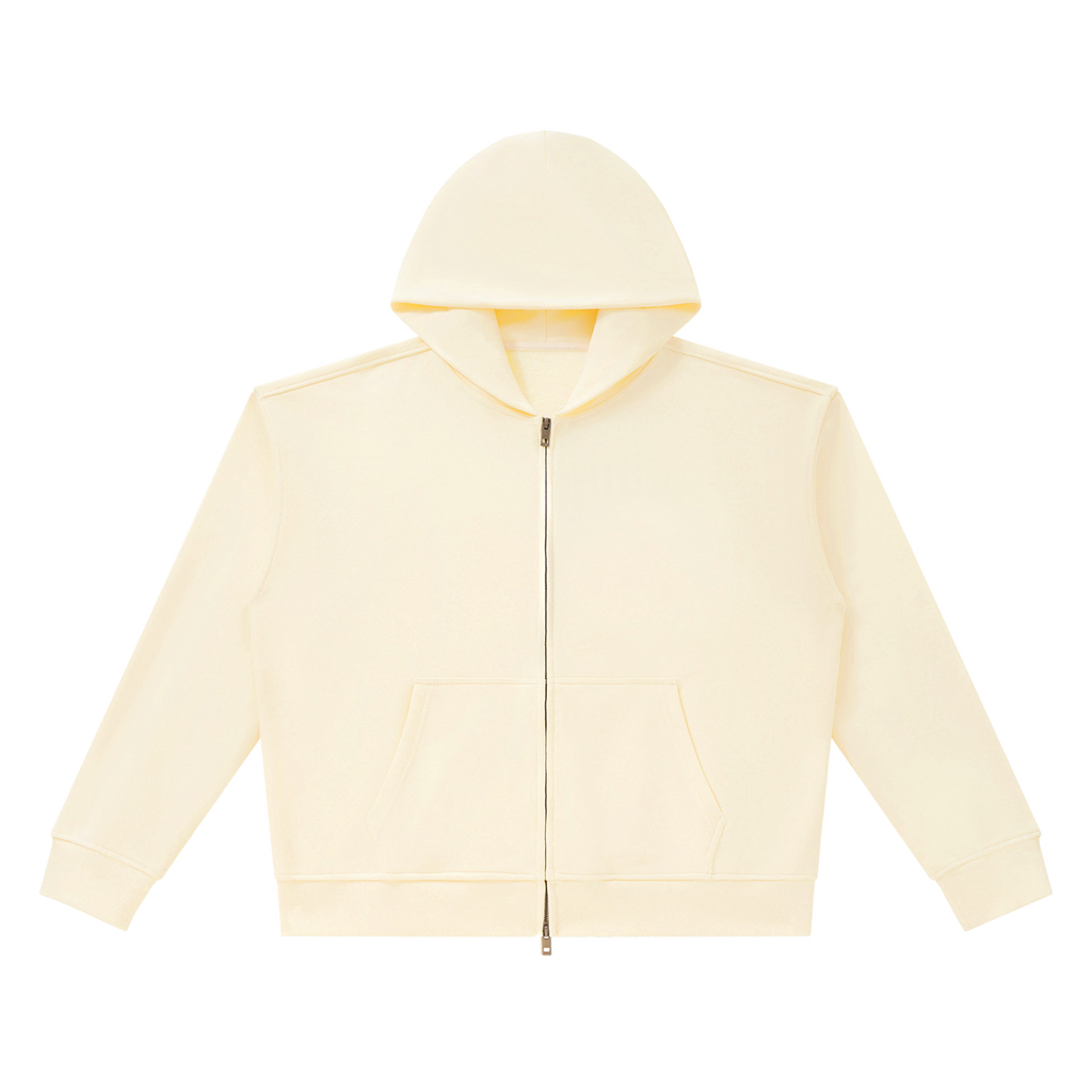 MIROLYUB Unisex Heavyweight Full Zip Boxy Hoodie — Apricot, front view