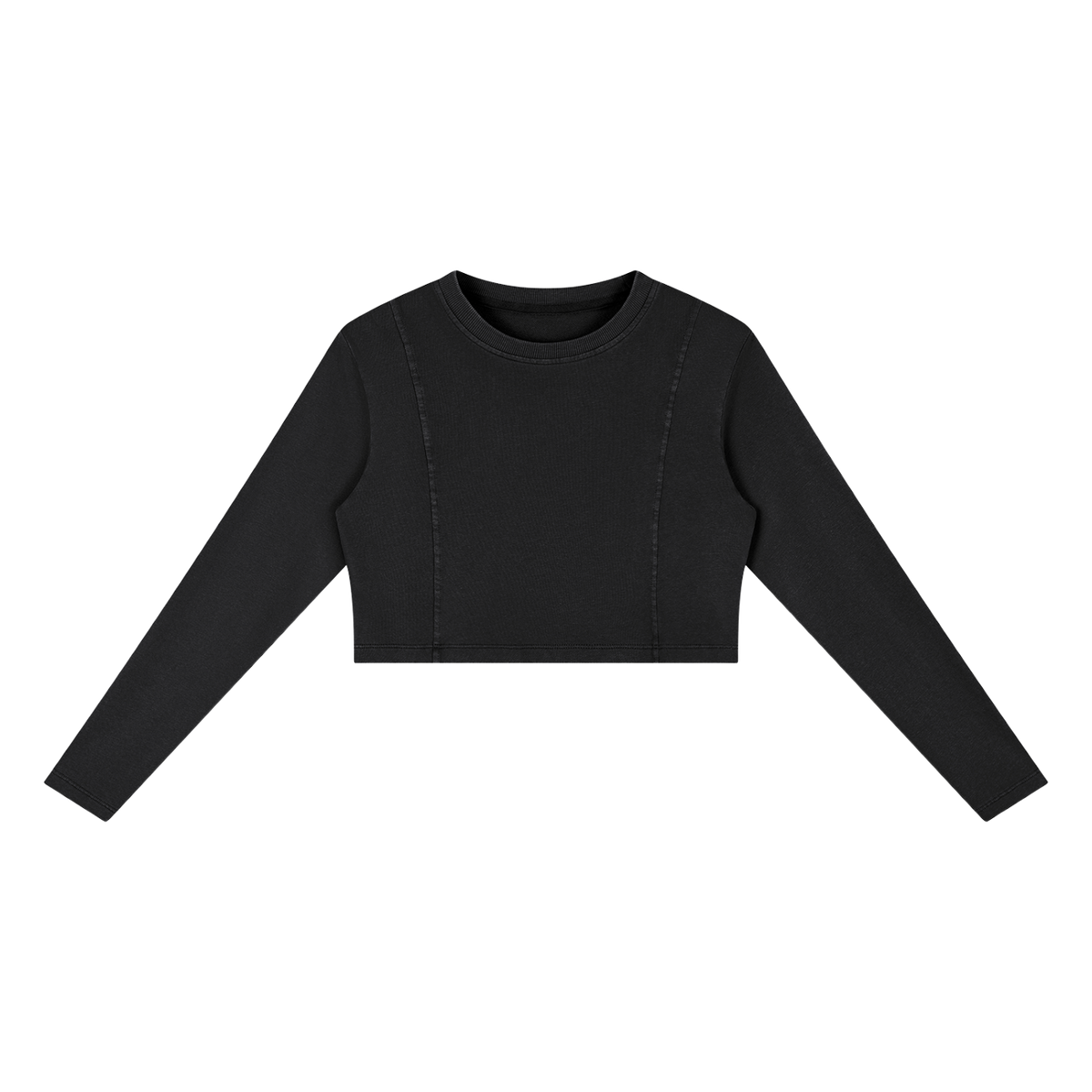 MIROLYUB Ashweave mineral-wash cropped sweatshirt in Black, front view.