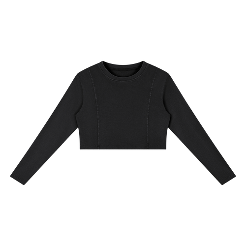 MIROLYUB Ashweave mineral-wash cropped sweatshirt in Black, front view.