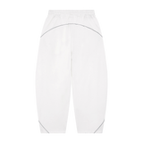 MIROLYUB Trace Piping Barrel Fleece Pants in White, back view.