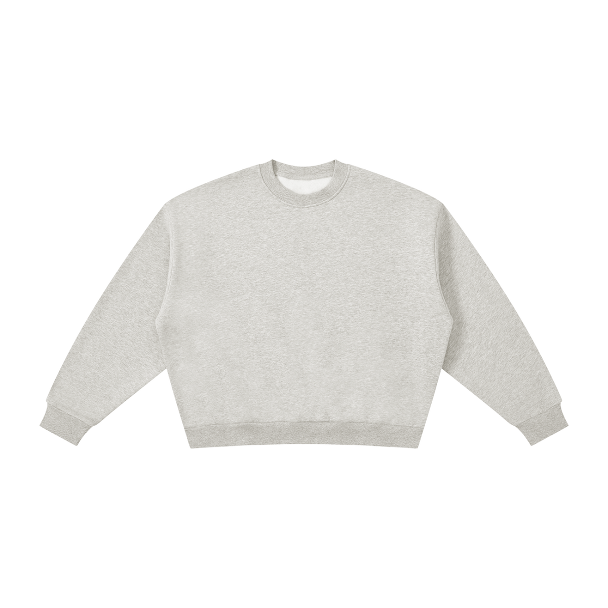 MIROLYUB Meridian boxy fleece crewneck in Flower Gray, front view.