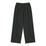 MIROLYUB Axis striped pleated trousers in Black, front view.