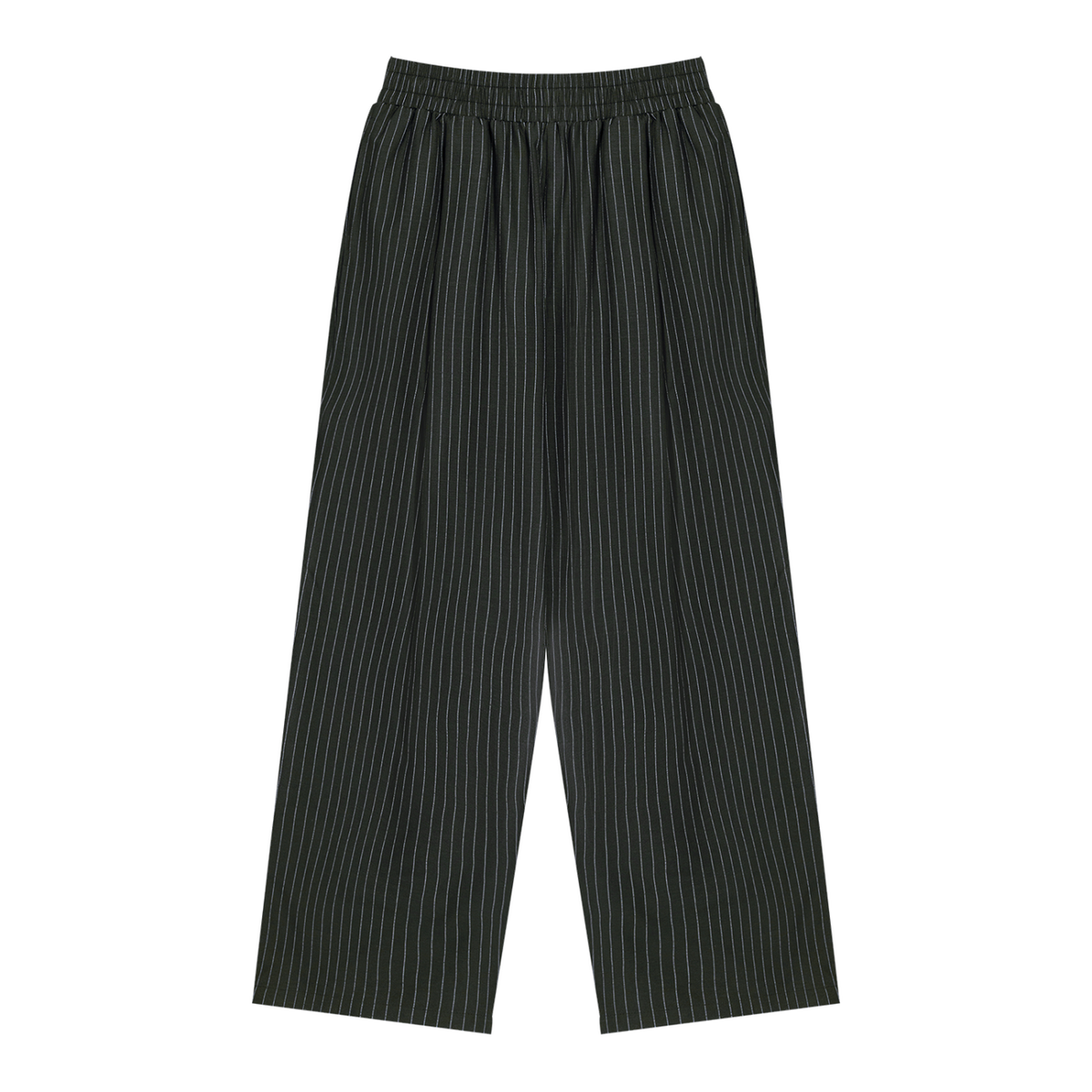MIROLYUB Axis striped pleated trousers in Black, front view.