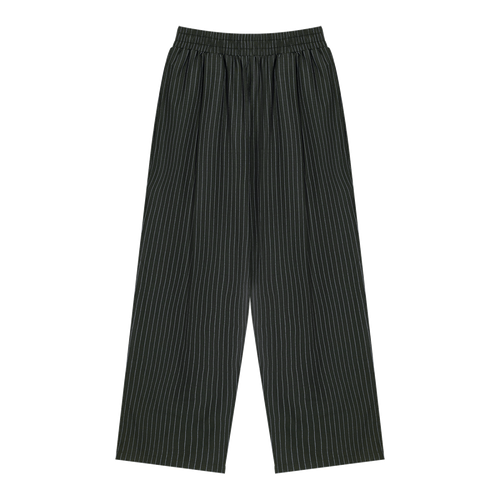 MIROLYUB Axis striped pleated trousers in Black, front view.