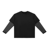 MIROLYUB Fadeline layered long-sleeve tee in Black, front view.