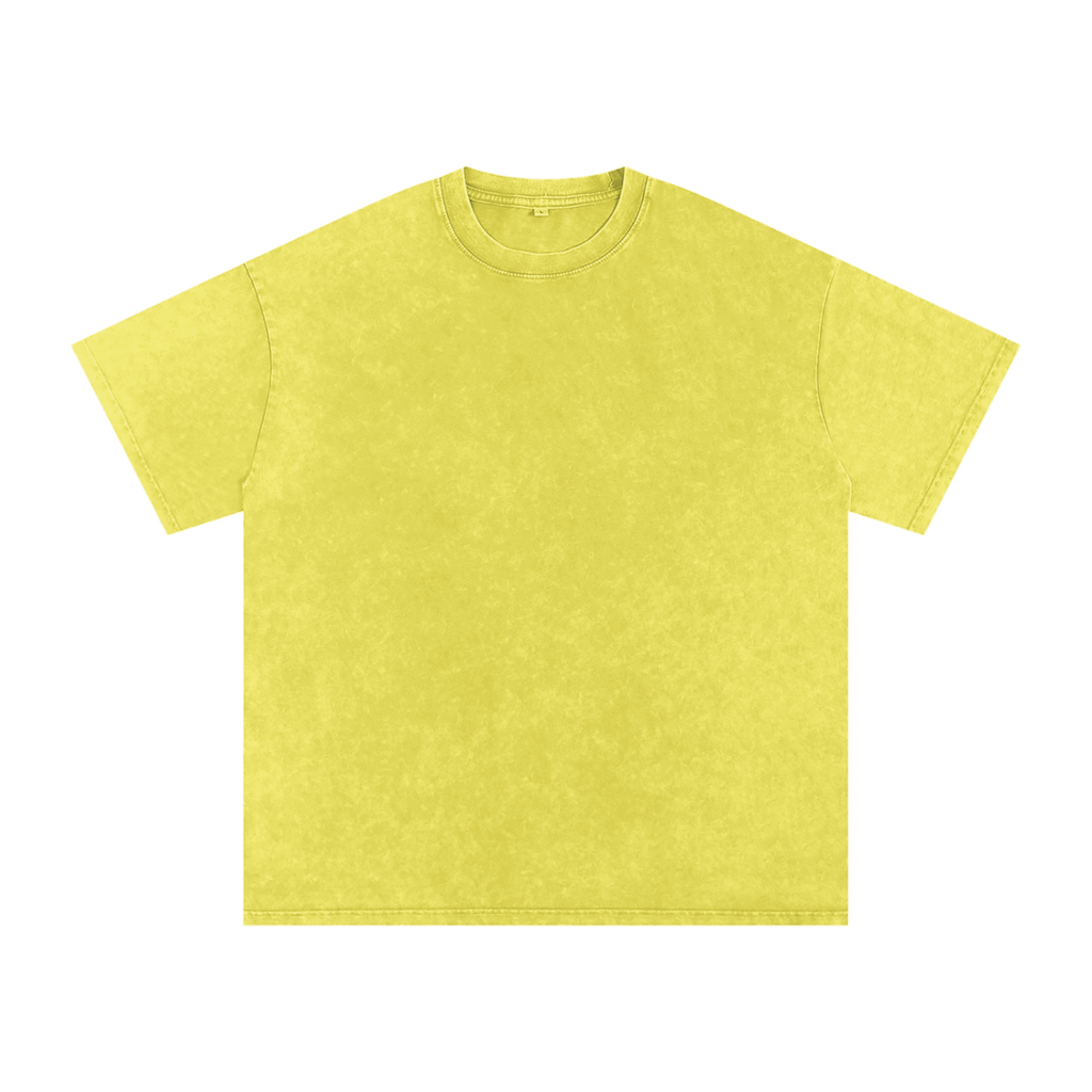 MIROLYUB Afterglow Snow-Wash Oversized Tee in Olive Yellow, front view.