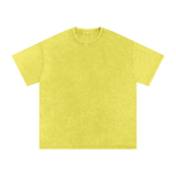 MIROLYUB Afterglow Snow-Wash Oversized Tee in Olive Yellow, front view.