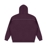 MIROLYUB Hush Oversized Piping Hoodie in Plum Purple, back view.