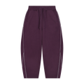 MIROLYUB Trace Piping Barrel Fleece Pants in Plum Purple, front view.