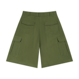 MIROLYUB Outpost woven cargo shorts in Army Green, back view.