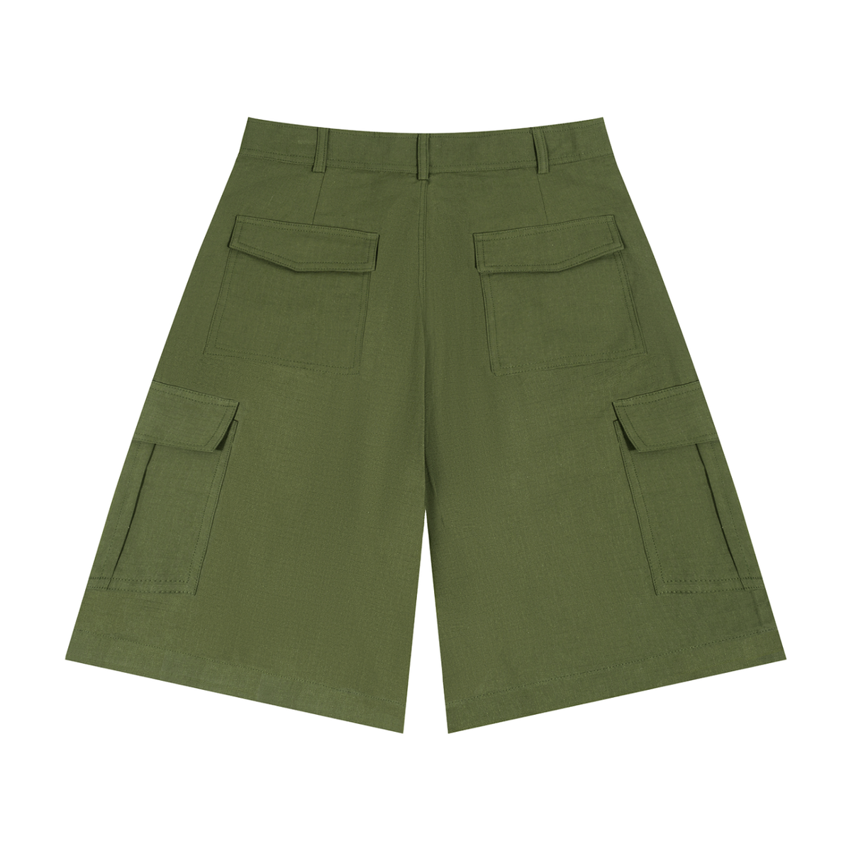 MIROLYUB Outpost woven cargo shorts in Army Green, back view.