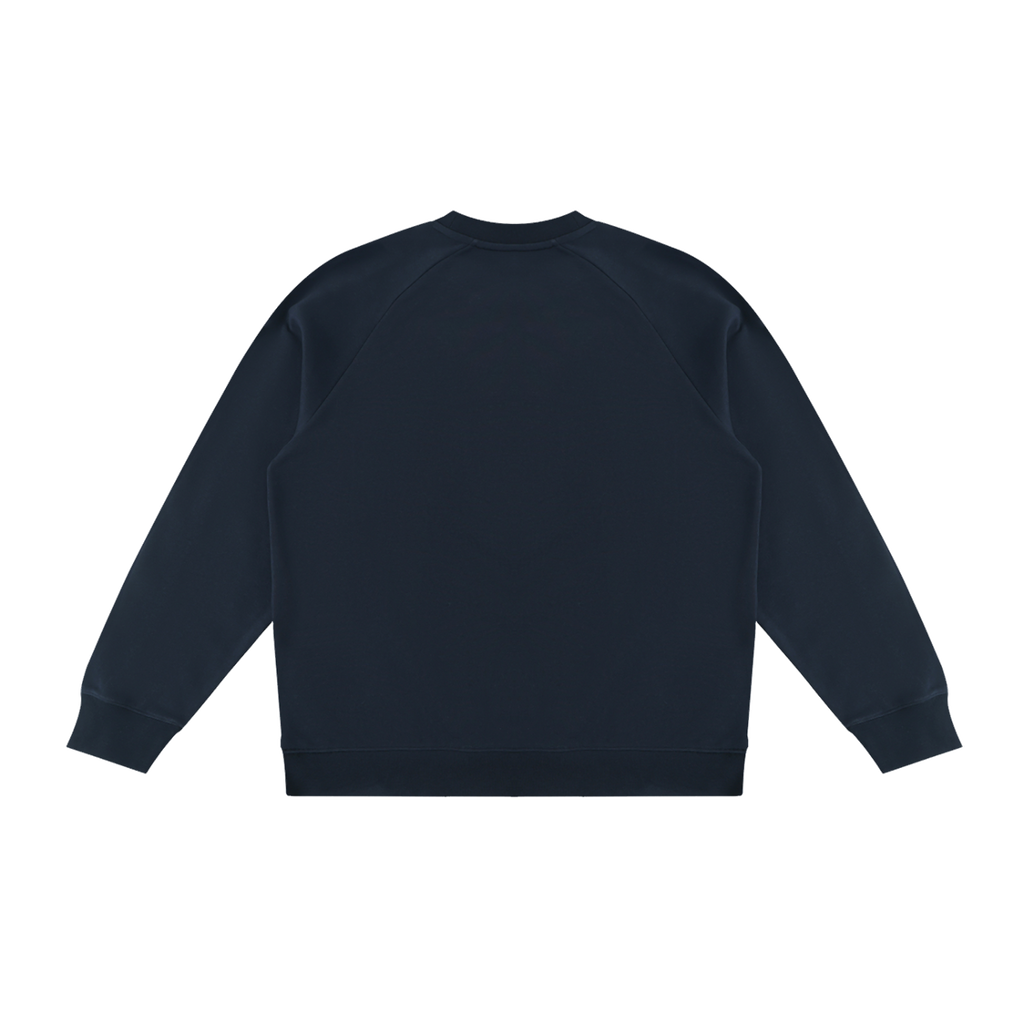 MIROLYUB Intersect Color-Block Sweatshirt in Navy Blue with White, back view
