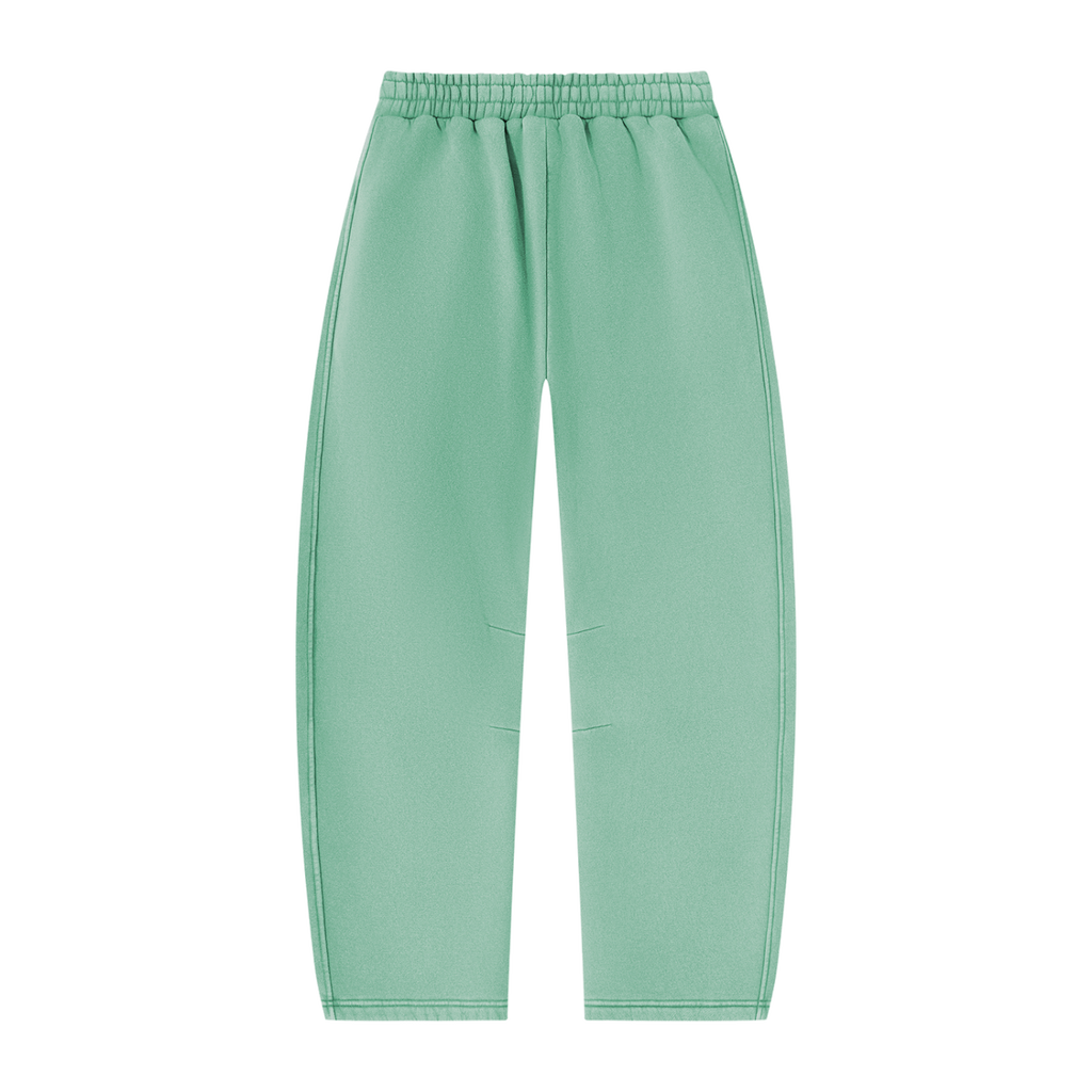MIROLYUB arc vintage-wash barrel fleece pants in Mint Green, back view
