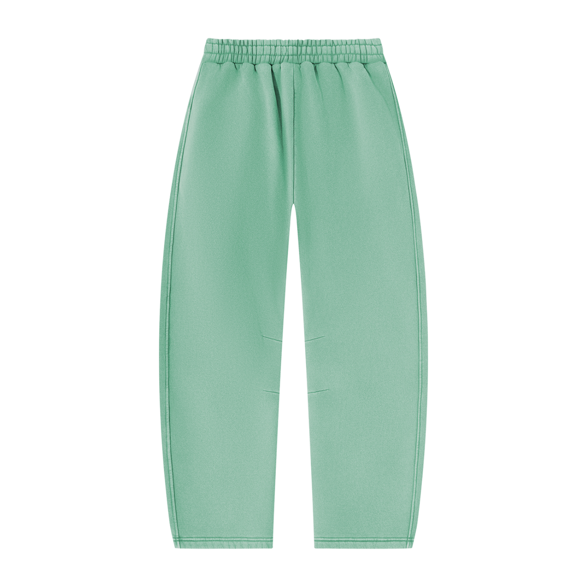 MIROLYUB arc vintage-wash barrel fleece pants in Mint Green, back view