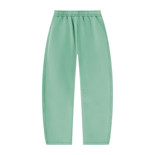 MIROLYUB arc vintage-wash barrel fleece pants in Mint Green, back view
