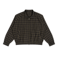 MIROLYUB Grid Plaid Zip Track Jacket in Black Plaid, front view.