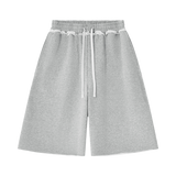MIROLYUB Unisex Heavyweight Raw Edge Shorts — Flower Gray, front view