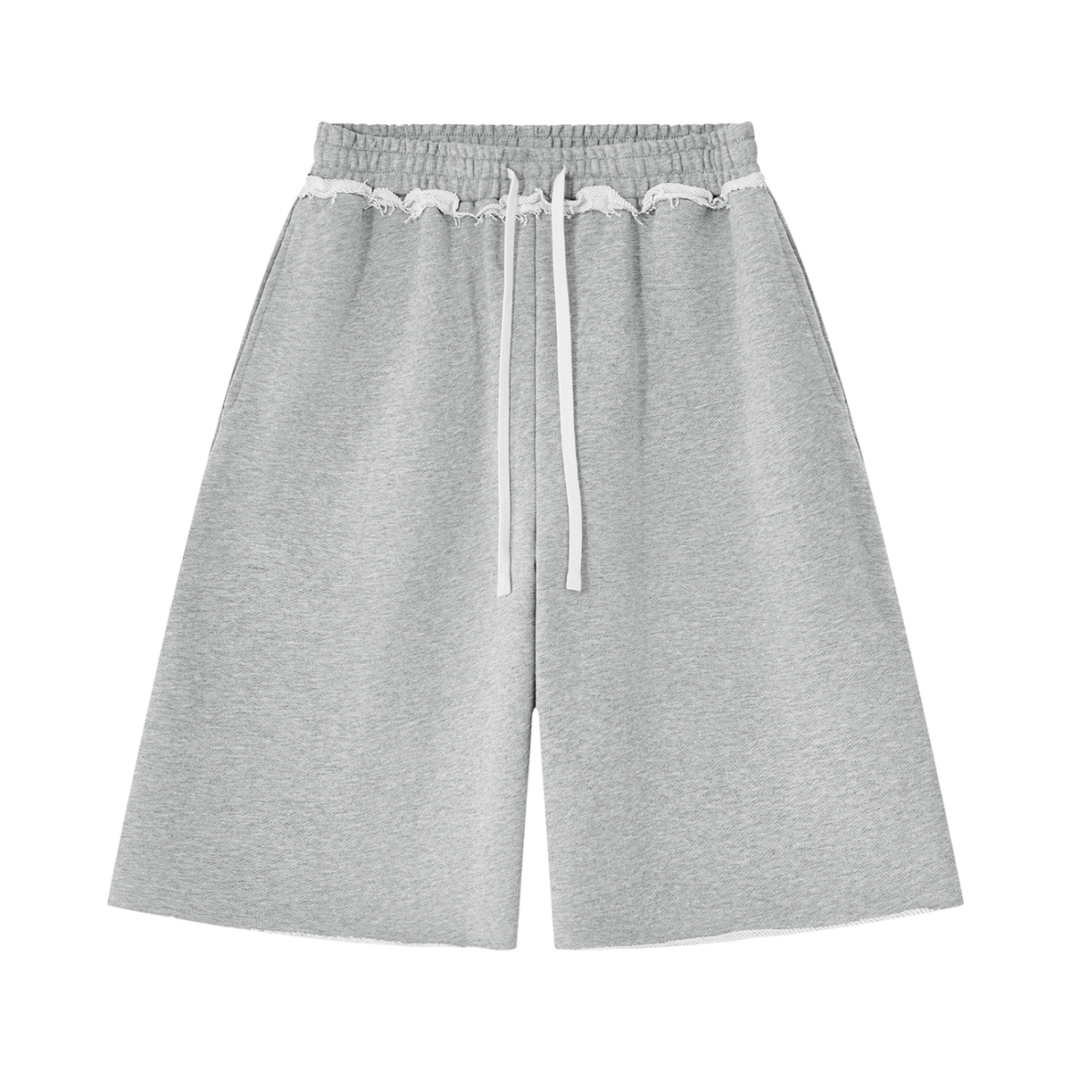 MIROLYUB Unisex Heavyweight Raw Edge Shorts — Flower Gray, front view