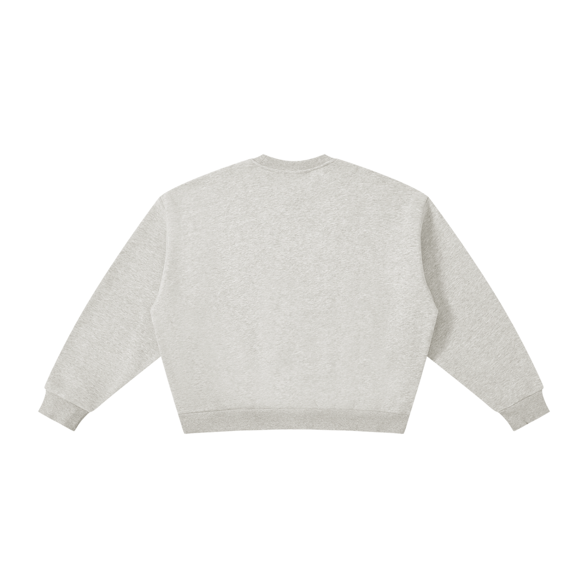 MIROLYUB Meridian boxy fleece crewneck in Flower Gray, back view.