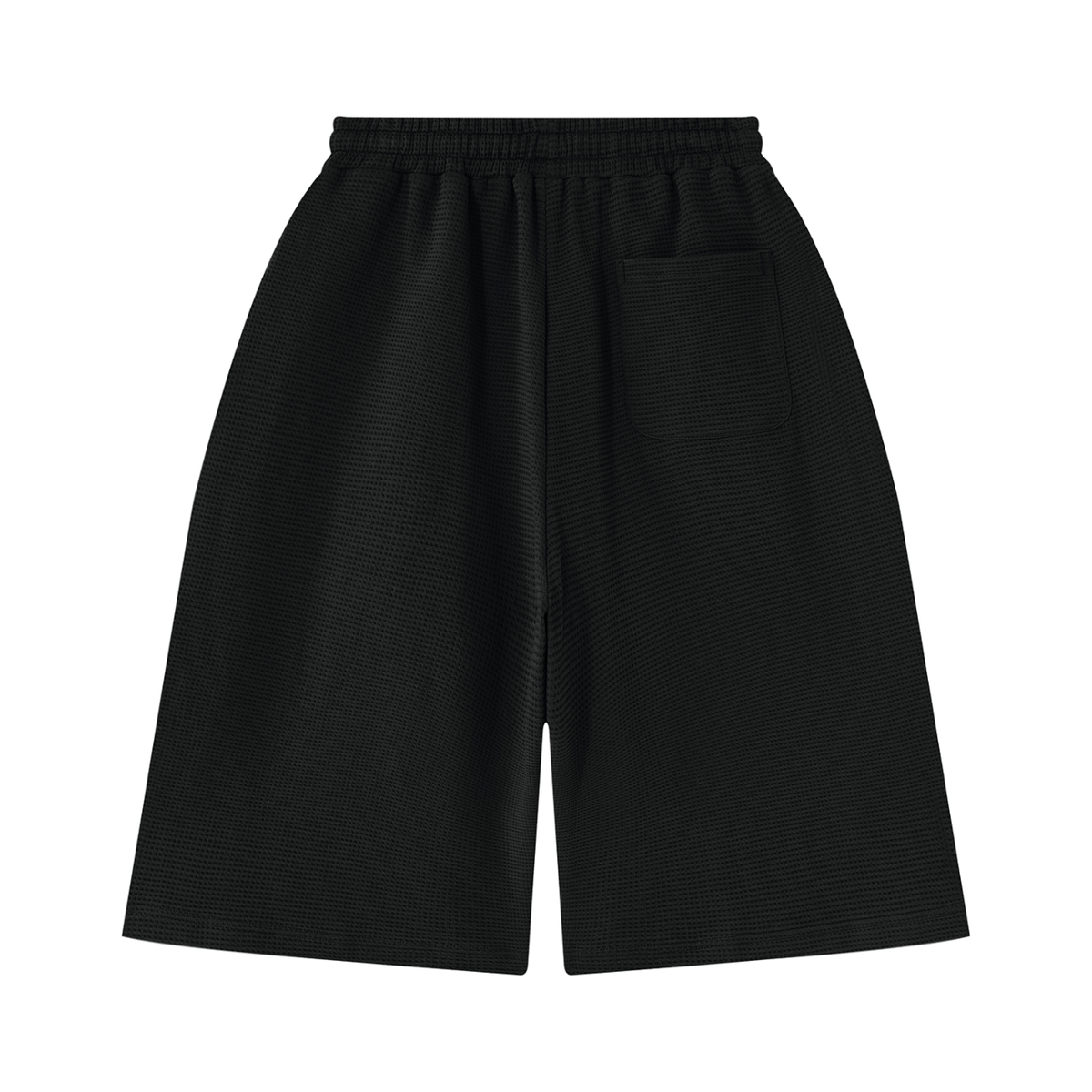 MIROLYUB Lattice Waffle Shorts in Black, back view.