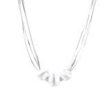 Borislav sterling silver necklace detail with three brushed round beads on polished multi-strand chains