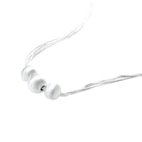 Angled detail of Borislav necklace showing three brushed sterling silver beads and polished chains
