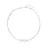 Full view of Borislav sterling silver multi-strand necklace with three round beads and an adjustable clasp