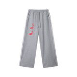 Front view of Flower Gray drawstring sweatpants with red New York Cyrillic lettering