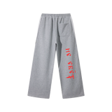 Back view of Flower Gray straight-leg sweatpants with red Ne Yebyot Cyrillic lettering