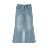MIROLYUB Diverge flare-leg jeans in Blue, front view
