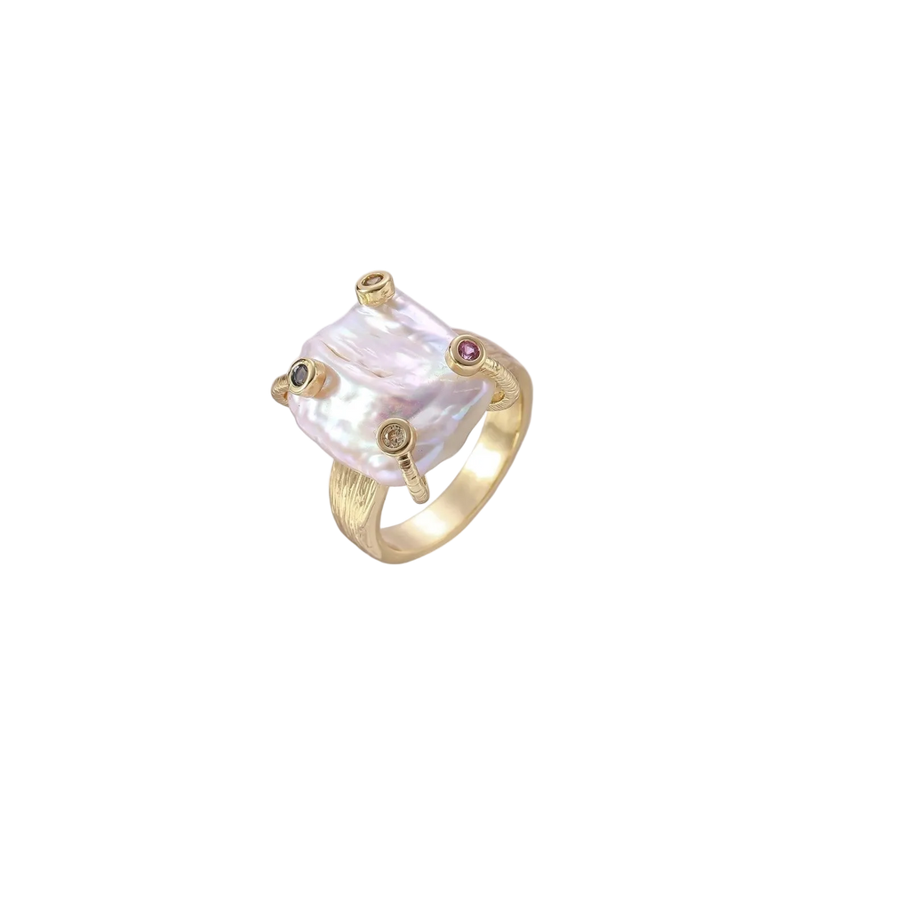 Dragana Baroque Pearl Ring by MIROLYUB – handmade designer ring, jewelry gift for her, New York jewelry