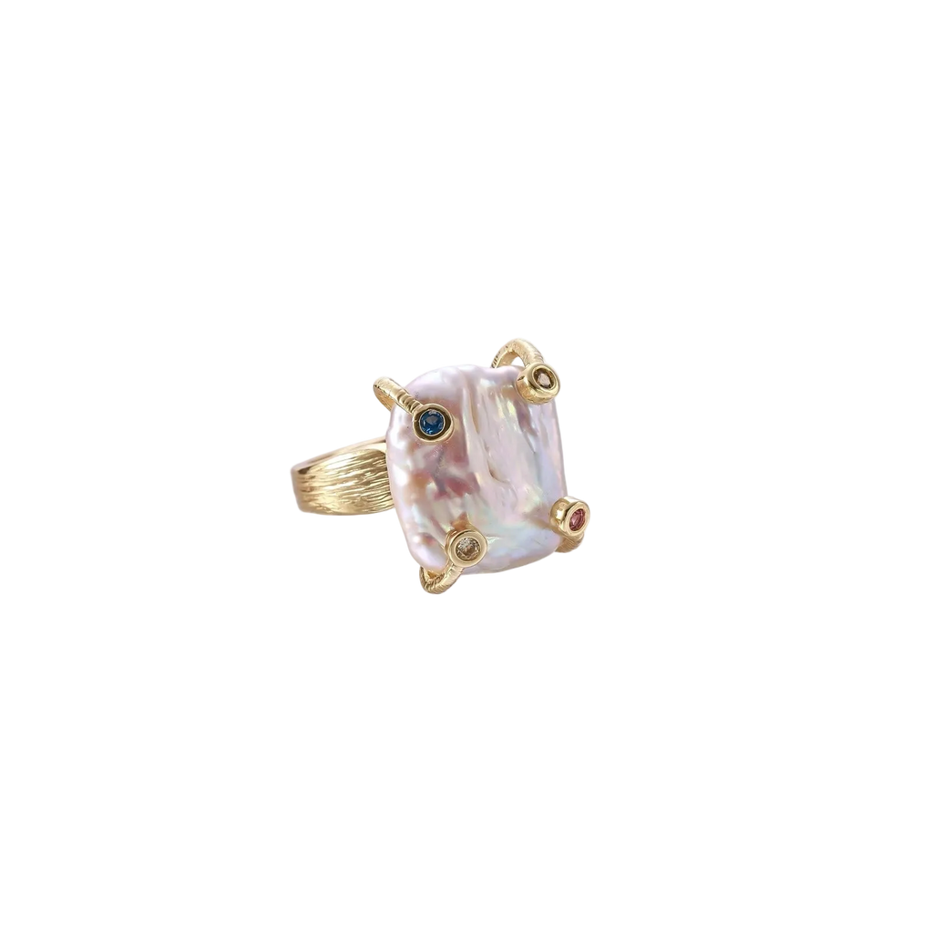 Dragana Baroque Pearl Ring by MIROLYUB – handmade designer ring, jewelry gift for her, New York jewelry
