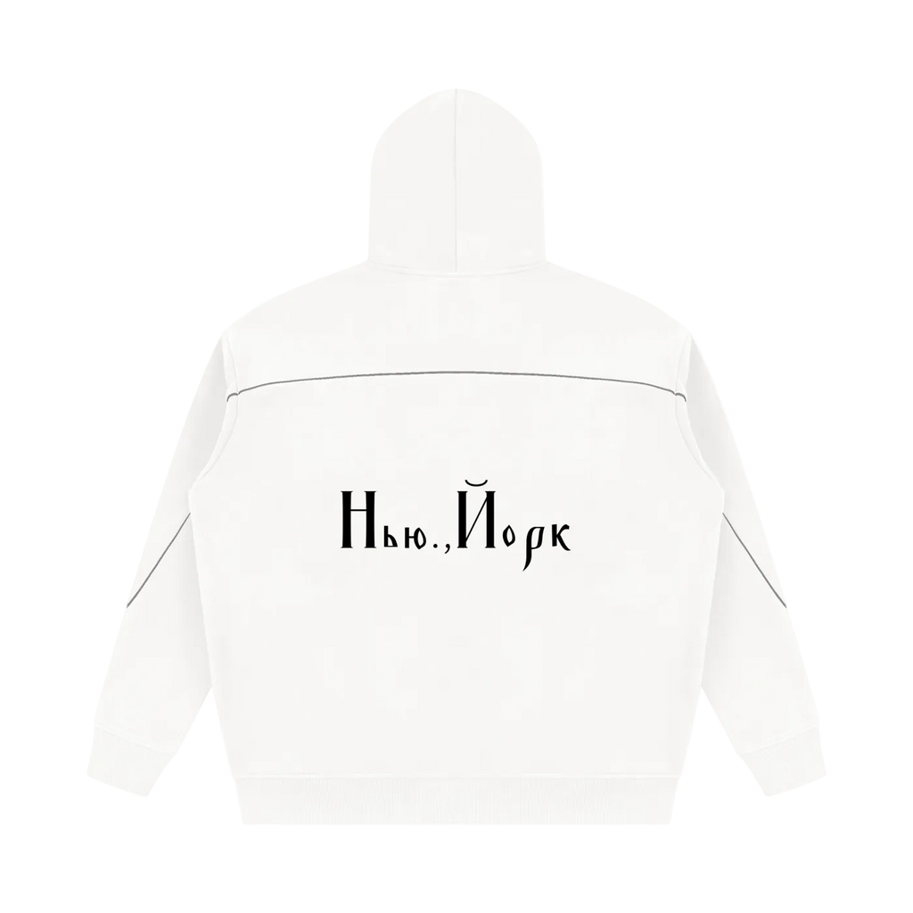 God Forgives / New York — Piping Fleece Hoodie by MIROLYUB – MIROLYUB New York streetwear hoodie, streetwear gift for him