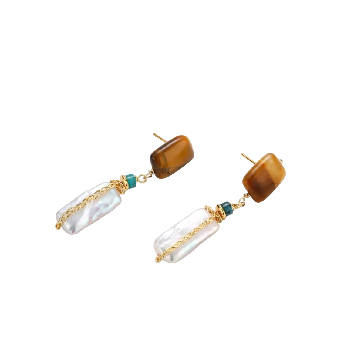 Jagoda Amber Pearl Earrings by MIROLYUB – handmade designer earrings, jewelry gift for her, New York jewelry