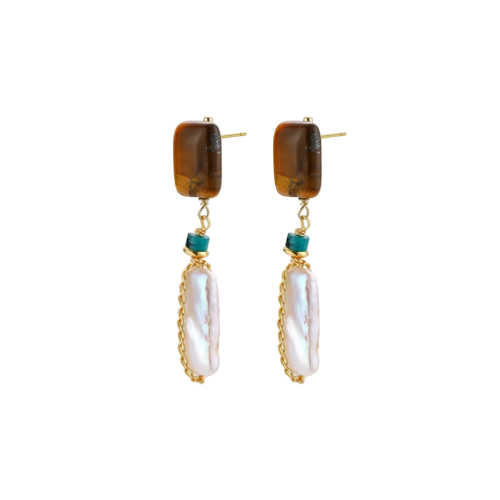 Jagoda Amber Pearl Earrings by MIROLYUB – handmade designer earrings, jewelry gift for her, New York jewelry