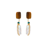 Jagoda Amber Pearl Earrings by MIROLYUB – handmade designer earrings, jewelry gift for her, New York jewelry