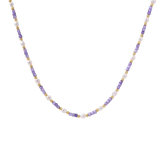 Ljubica necklace detail with white freshwater pearls, violet zirconia cubes and gold vermeil beads