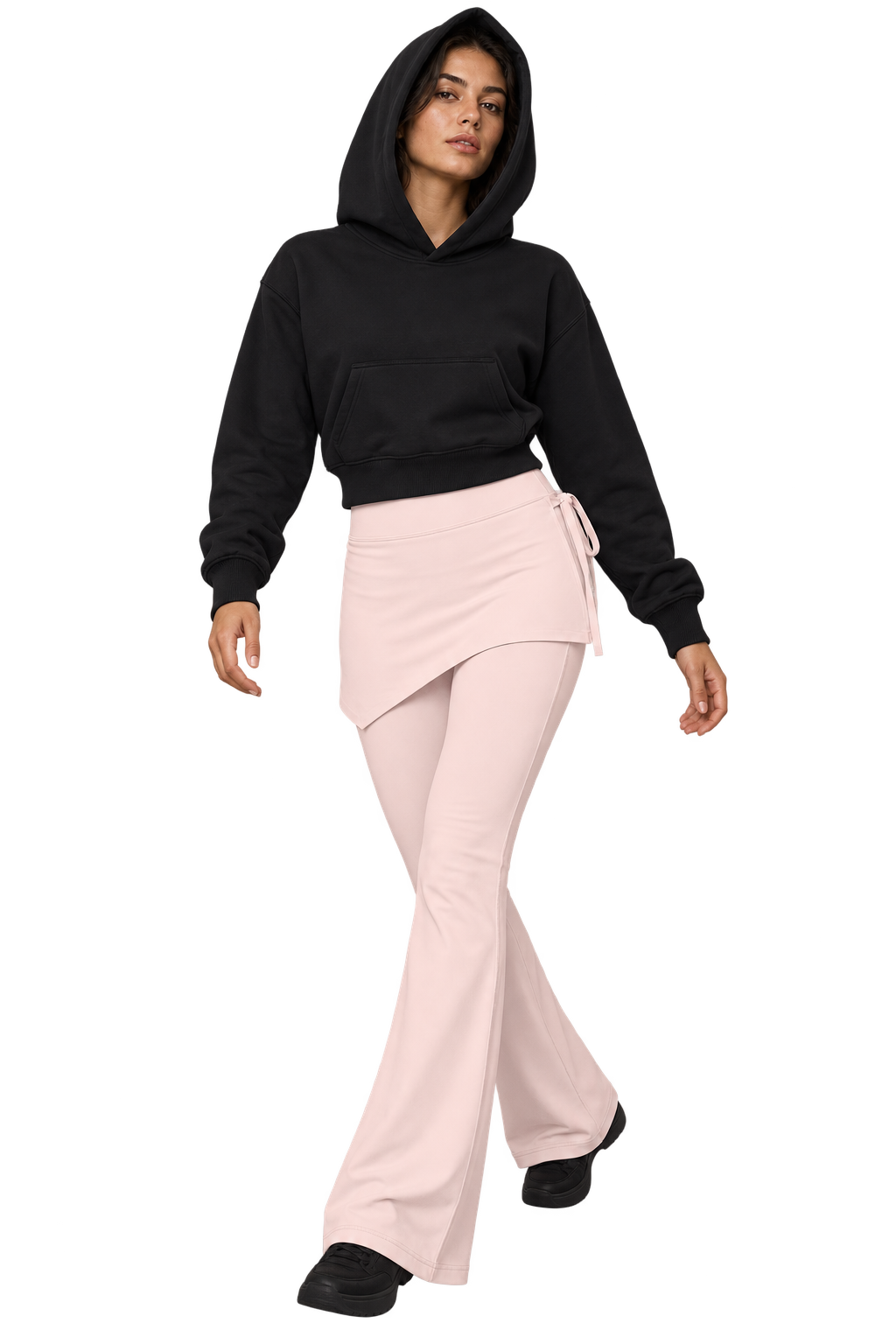 Tenue composée de Overtone — Sweat à capuche court à enfiler / Core et Foldover — Legging évasé avec jupe / Soft Light