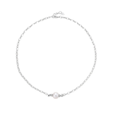 Full view of Mira sterling silver chain necklace with a freshwater pearl and adjustable clasp