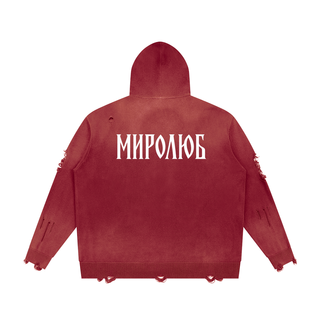 Ne Yebyot — Distressed Zip Knit by MIROLYUB – MIROLYUB New York streetwear knit sweater, streetwear gift for him