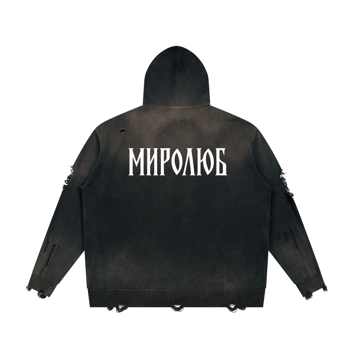 Ne Yebyot — Distressed Zip Knit by MIROLYUB – MIROLYUB New York streetwear knit sweater, streetwear gift for him