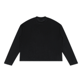 Back view of plain black raw-edge long sleeve