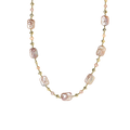 Rumenka necklace detail with pink baroque freshwater pearls, small round pearls and gold-plated beads