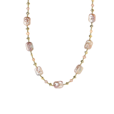Rumenka necklace detail with pink baroque freshwater pearls, small round pearls and gold-plated beads