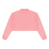 Back view of plain pink collared cropped sweatshirt