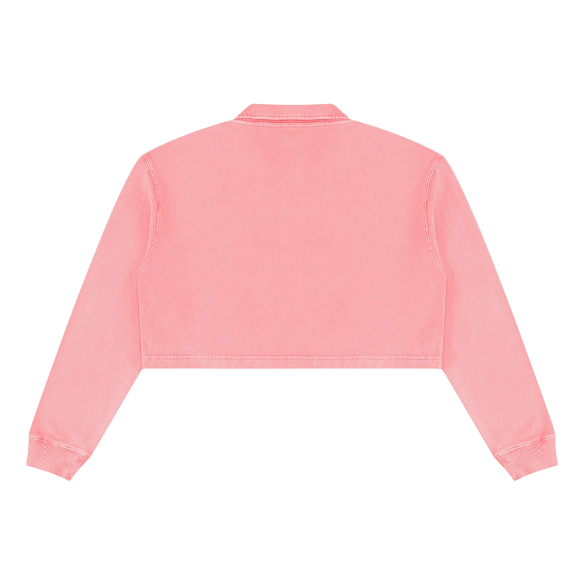 Back view of plain pink collared cropped sweatshirt