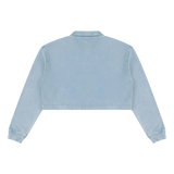 Back view of plain Gray Blue collared cropped sweatshirt